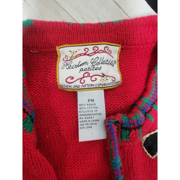 Vtg 90s Womens Petite M Christmas Scottish Terrier Dog Knit Cardigan Sweater Red - Picture 2 of 16